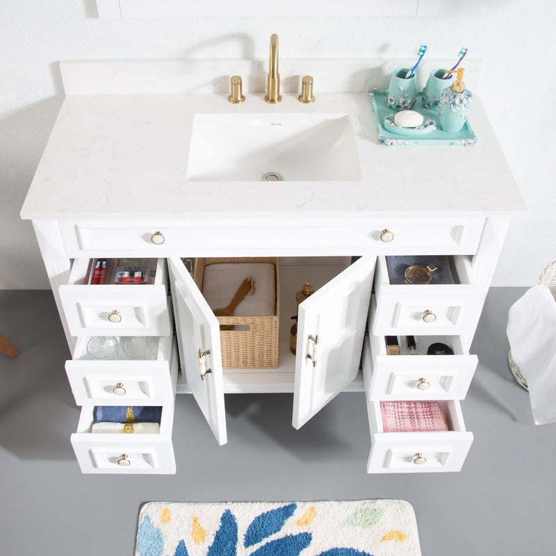 48-in Single Sink Solid Wood Bathroom Vanity with White Quartz Top