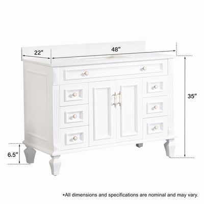 48-in Single Sink Solid Wood Bathroom Vanity with White Quartz Top