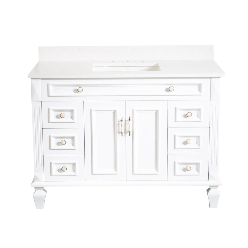 48-in Single Sink Solid Wood Bathroom Vanity with White Quartz Top