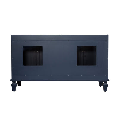 60inch Navy Blue Freestanding Solid Wood Bathroom Vanity Storage Organizer with Carrara White Quartz Countertop