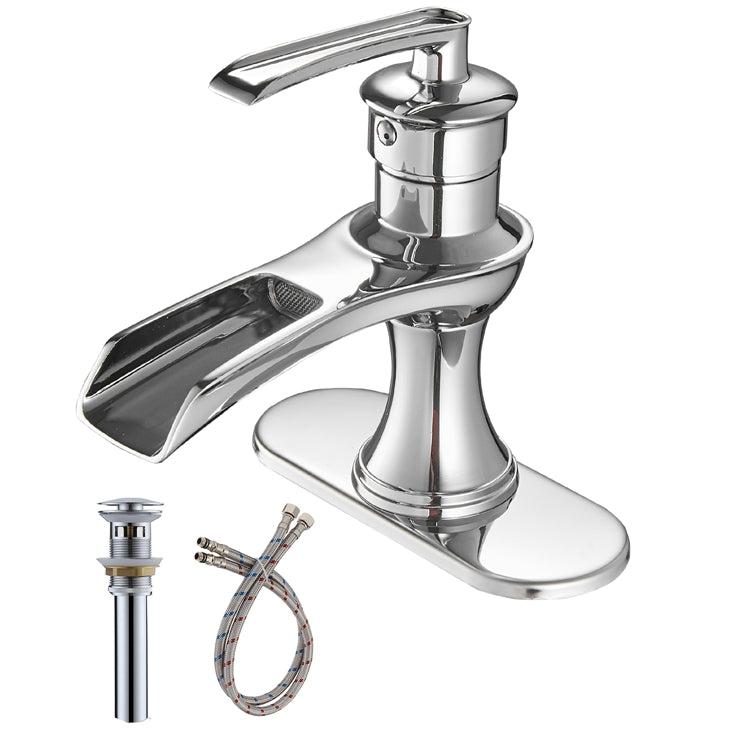 Single Handle Single Hole Bathroom Faucet Pop-Up Drain Included and Supply Lines