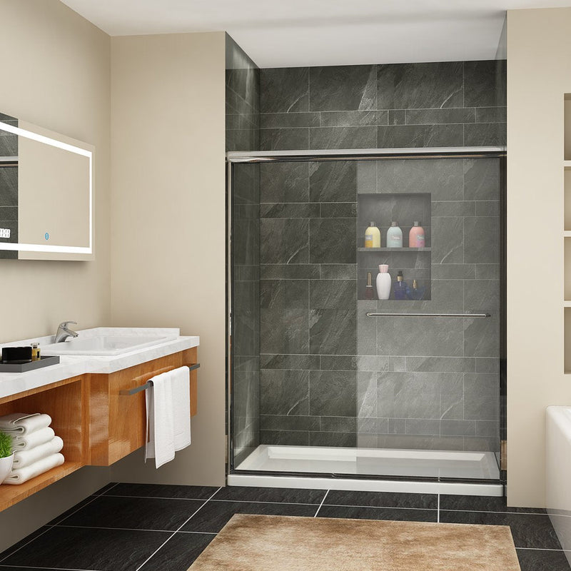 48 in. W x 72 in. H Sliding Semi-Frameless Shower Doors Clear Glass