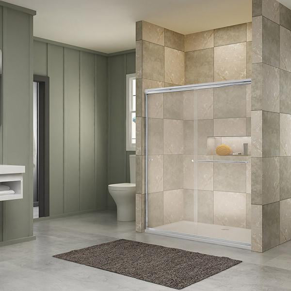 48 in. W x 72 in. H Sliding Semi-Frameless Shower Doors Clear Glass