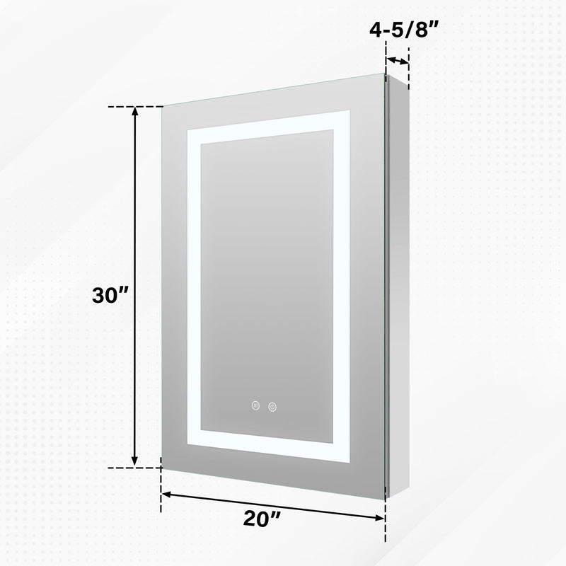 20-in x 30-in Lighted LED Surface/Recessed Mount Silver Mirrored Rectangle Medicine Cabinet with Outlet Right Side