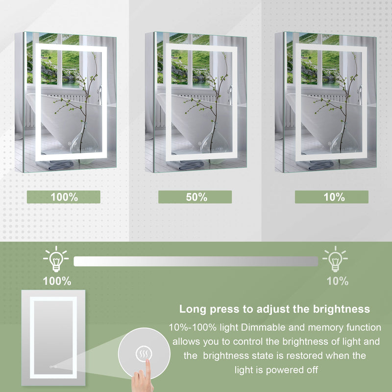 24-in x 30-in Lighted LED Surface/Recessed Mount Silver Mirrored Rectangle Medicine Cabinet with Outlet left Side