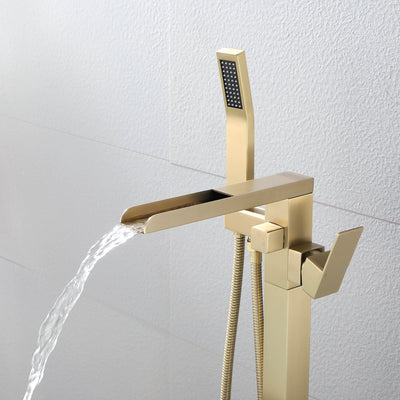 Waterfall Freestanding Single Handle Floor Mounted Clawfoot Tub Faucet with Handshower