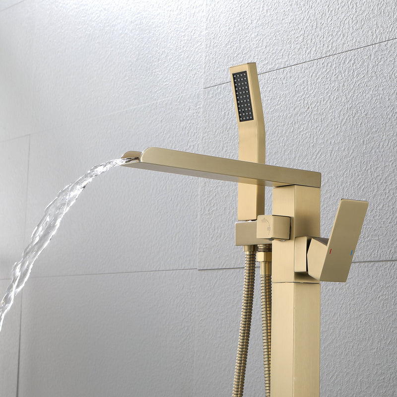 Waterfall Freestanding Single Handle Floor Mounted Clawfoot Tub Faucet with Handshower