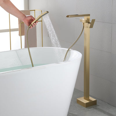 Waterfall Freestanding Single Handle Floor Mounted Clawfoot Tub Faucet with Handshower