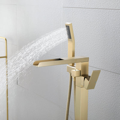 Waterfall Freestanding Single Handle Floor Mounted Clawfoot Tub Faucet with Handshower