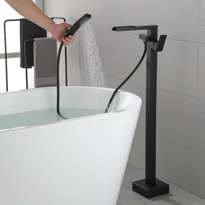 Waterfall Freestanding Single Handle Floor Mounted Clawfoot Tub Faucet with Handshower