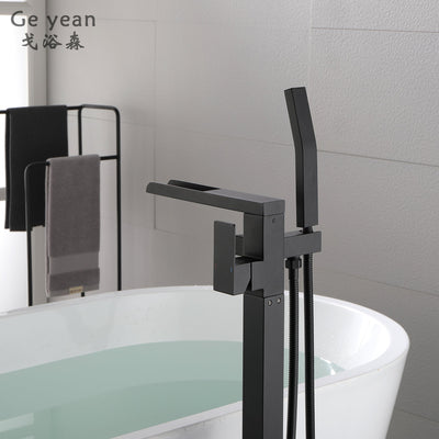 Waterfall Freestanding Single Handle Floor Mounted Clawfoot Tub Faucet with Handshower