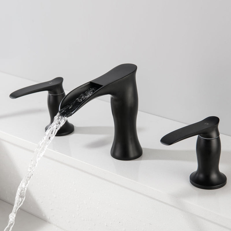 Matte Black Two Handles 8 Inch Widespread Bathroom Faucet