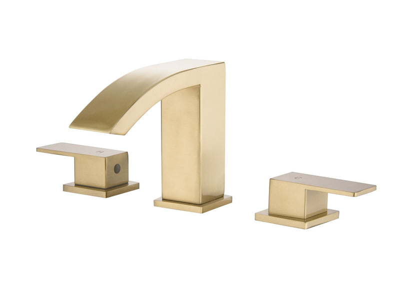 Waterfall Widespread 2 Handles Bathroom Sink Faucet Brushed Gold