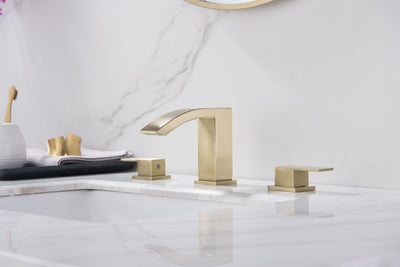 Waterfall Widespread 2 Handles Bathroom Sink Faucet Brushed Gold