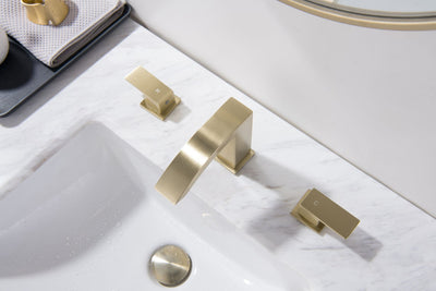 Waterfall Widespread 2 Handles Bathroom Sink Faucet Brushed Gold