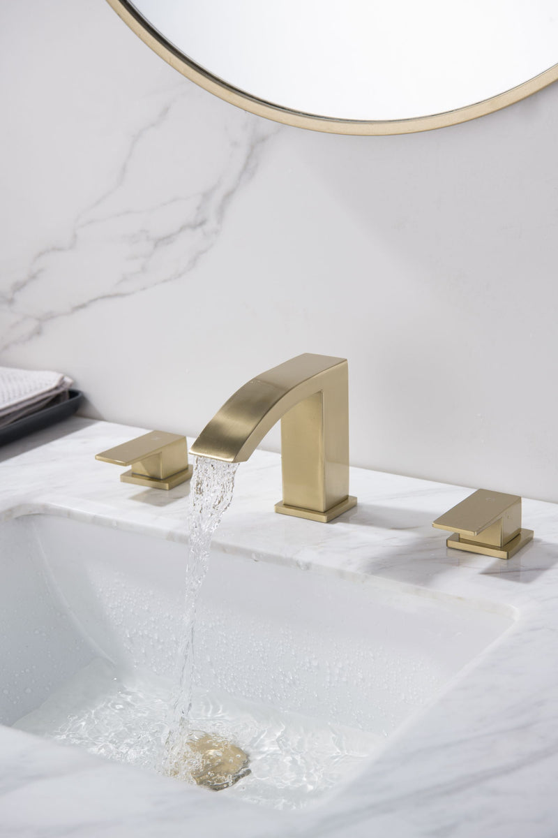 Waterfall Widespread 2 Handles Bathroom Sink Faucet Brushed Gold