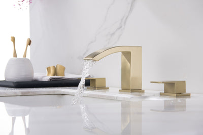 Waterfall Widespread 2 Handles Bathroom Sink Faucet Brushed Gold