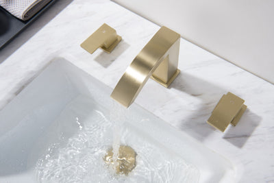 Waterfall Widespread 2 Handles Bathroom Sink Faucet Brushed Gold