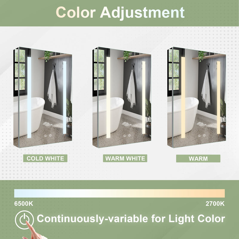 20-in x 30-in Lighted LED Surface/Recessed Mount Mirrored Rectangle Medicine Cabinet with Outlet left Side