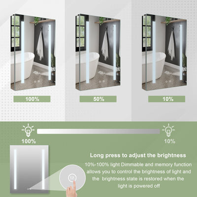 20-in x 30-in Lighted LED Surface/Recessed Mount Mirrored Rectangle Medicine Cabinet with Outlet left Side