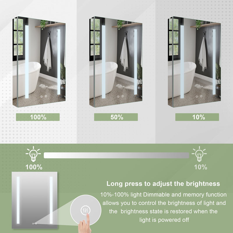 20-in x 30-in Lighted LED Surface/Recessed Mount Mirrored Rectangle Medicine Cabinet with Outlet left Side