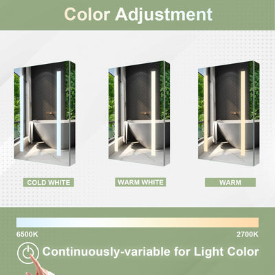 20-in x 30-in Lighted LED Surface/Recessed Mount Mirrored Rectangle Medicine Cabinet with Outlet Right Side