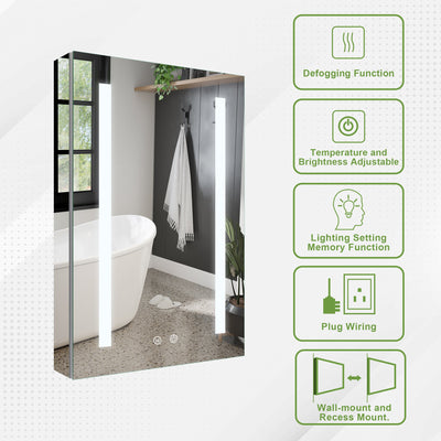 20-in x 30-in Lighted LED Surface/Recessed Mount Mirrored Rectangle Medicine Cabinet with Outlet left Side