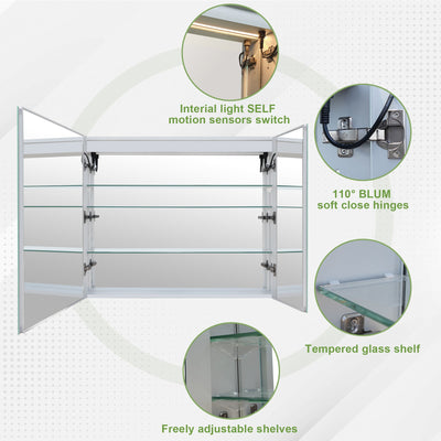 30-in x 30-in Lighted LED Surface/Recessed Mount Aluminum Mirrored Medicine Cabinet with Outlet