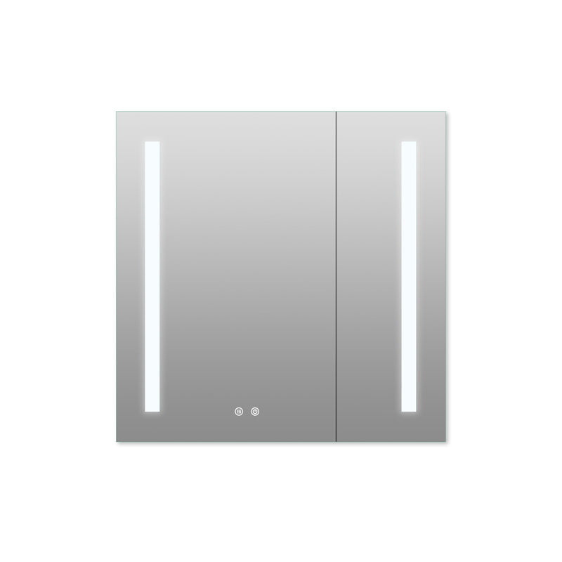 30-in x 30-in Lighted LED Surface/Recessed Mount Aluminum Mirrored Medicine Cabinet with Outlet