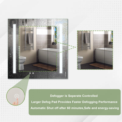 30-in x 30-in Lighted LED Surface/Recessed Mount Aluminum Mirrored Medicine Cabinet with Outlet