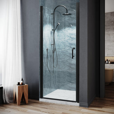 30inch x 72inch Pivot Shower Door Matte Black Frosted Glass Shower Door with Handle