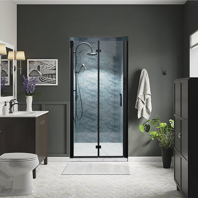 36-37 1/2inch W x 72inch H Bifold Semi-Frameless Swing Shower Door in Black 36 Wide Shower Door