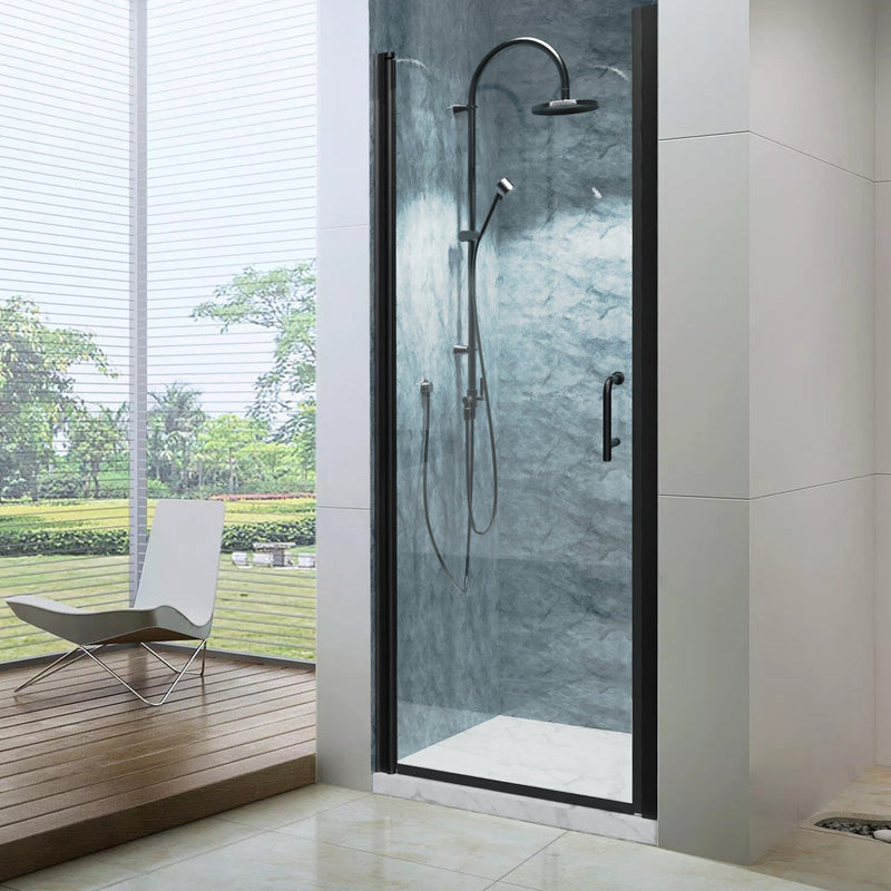 30inch x 72inch Pivot Shower Door Matte Black Frosted Glass Shower Door with Handle