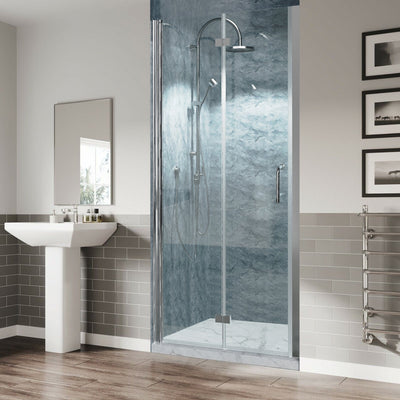 34inch W x 72inch H Folding Semi-Frameless Swing Hinged Shower Doors in Chrome