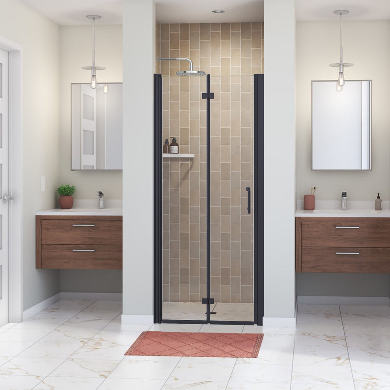 32inch W x 72inch H Semi-Frameless Hinged Bi-Fold Folding Shower Door in Matte Black