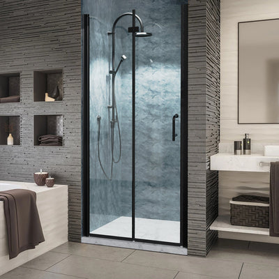 36-37 1/2inch W x 72inch H Bifold Semi-Frameless Swing Shower Door in Black 36 Wide Shower Door