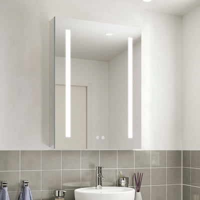 24-in x 30-in Lighted LED Surface/Recessed Mount Mirrored Rectangle Medicine Cabinet with Outlet left Side