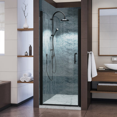 34inch W x 72inch H Pivot Semi-Frameless Shower Door Matte Black Frosted Glass Shower Door with Handle