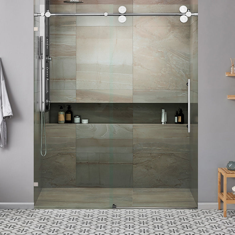 60-in W x 76-in H Double Frameless Bypass/Sliding Brushed Nickel Standard Sliding Shower Door