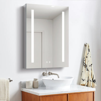 24-in x 30-in Lighted LED Surface/Recessed Mount Mirrored Rectangle Medicine Cabinet with Outlet left Side