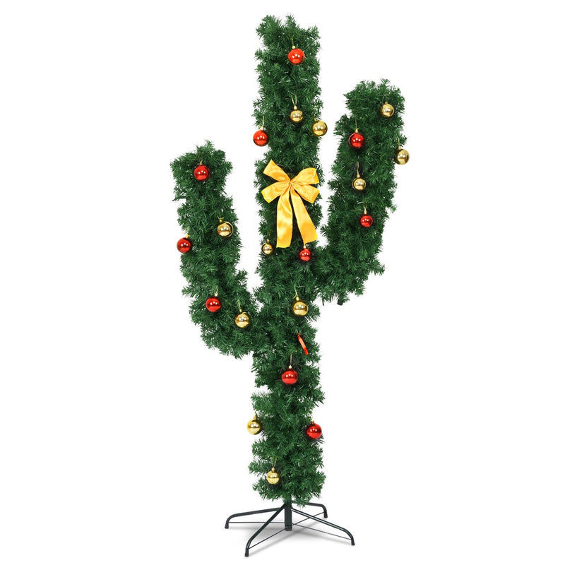 Artificial Cactus PVC Christmas Tree with LED Lights and Ball Ornaments