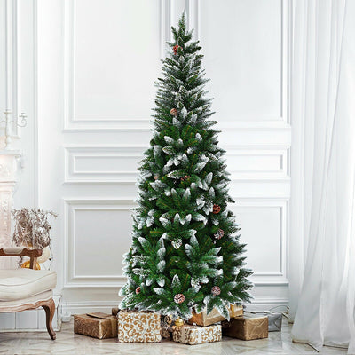 5' / 6' / 7.5' Artificial Pencil Christmas Tree with Pine Cones