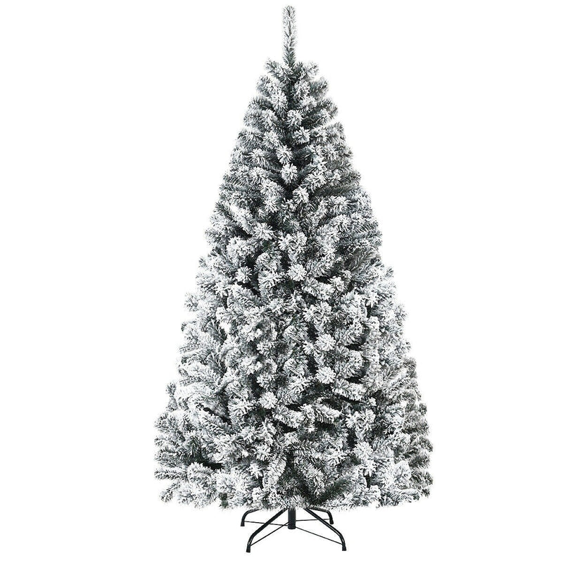 6 Feet Artificial Snow Decorated Flocked Hinged Christmas Tree with Metal Stand