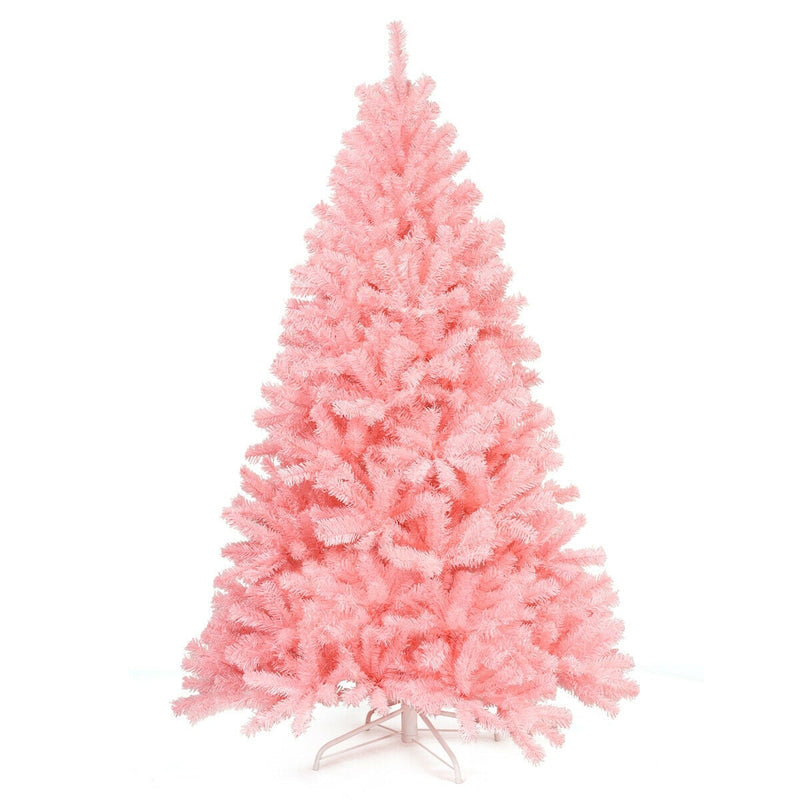 6 ft Pink Artificial Hinged Spruce Full Christmas Tree with Foldable Metal Stand