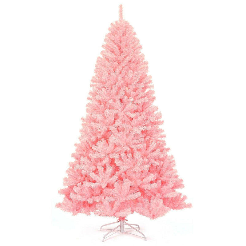 6 ft Pink Artificial Hinged Spruce Full Christmas Tree with Foldable Metal Stand