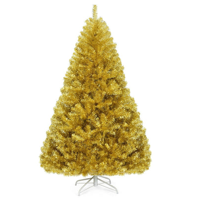 Hinged Unlit Artificial Silver Tinsel Christmas Tree with Metal Stand