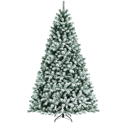 6'/ 7' /8' Pre-lit Snow Flocked Hinged Christmas Tree with Metal Stand