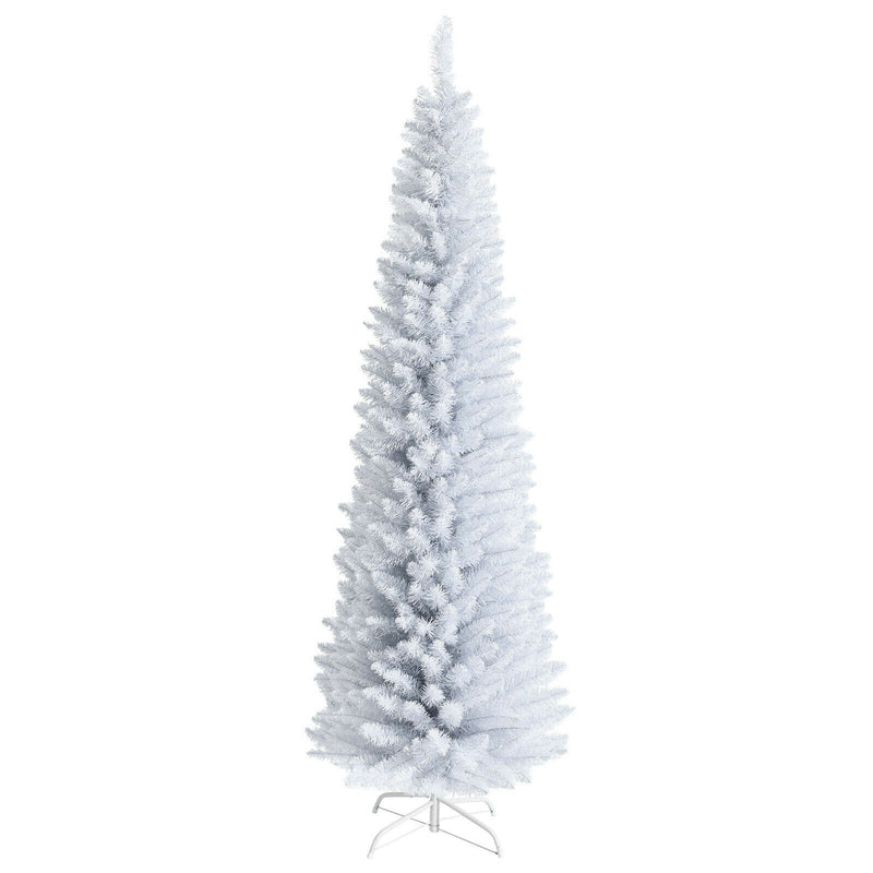 7 Feet Unlit Artificial Slim Christmas Pencil Tree with Metal Stand