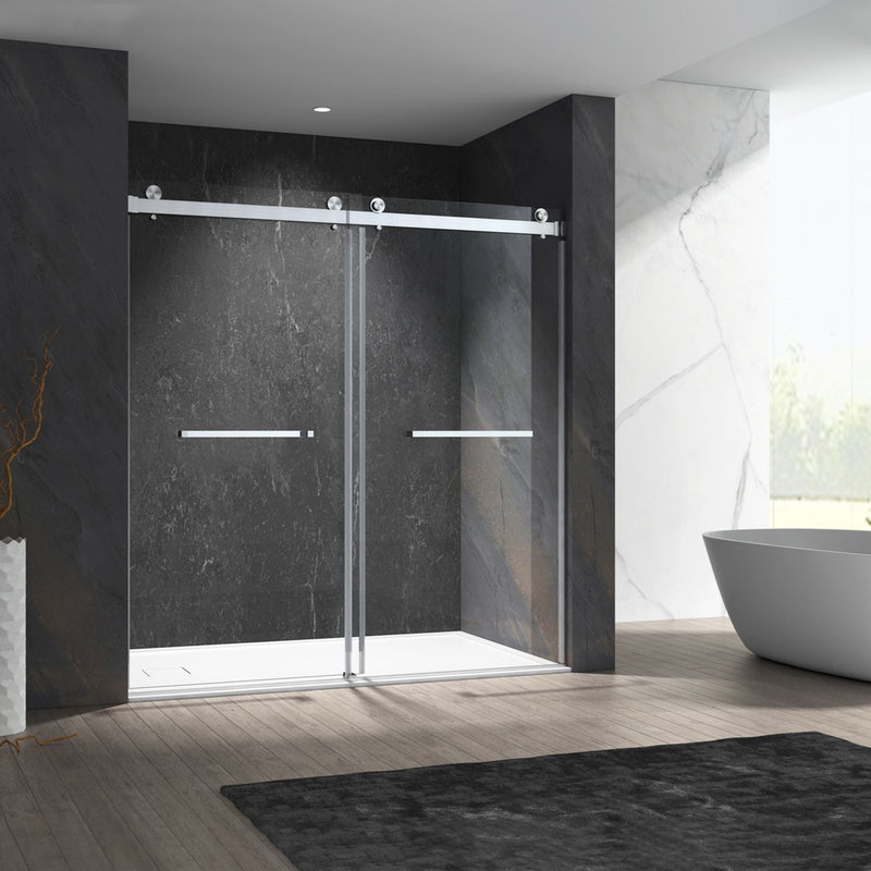 32-1/4-in to 34-1/4-in W x 76-in H Frameless Sliding Soft Close Standard Shower Door (Tempered Glass)