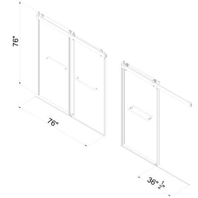 76-in W x 76-in H Frameless Sliding Soft Close Standard Shower Door (Tempered Glass)